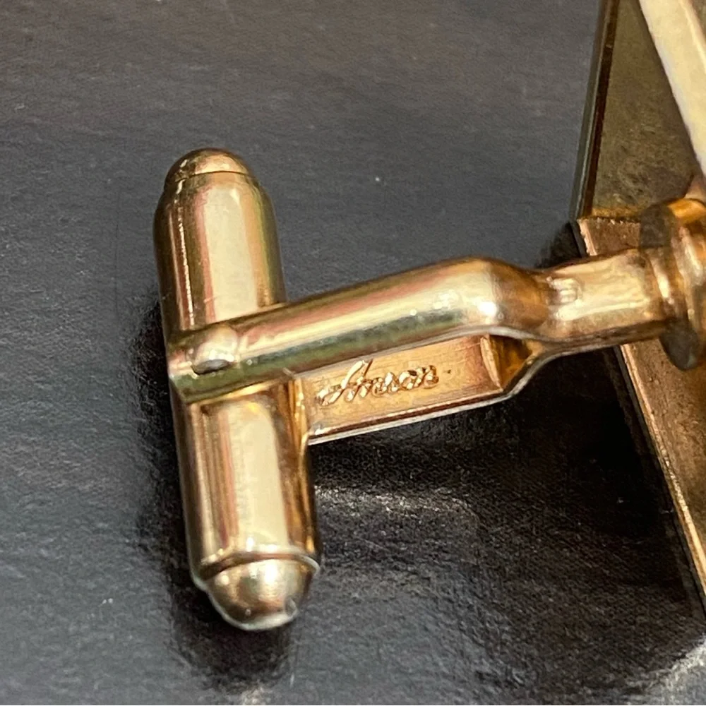 Vintage ANSON Signed Ruby Red Gold Trapezoid Cufflinks